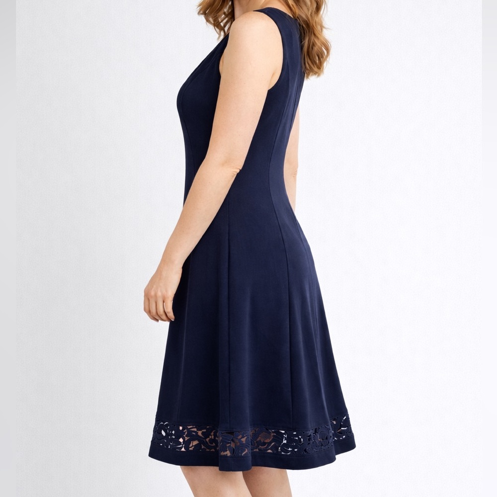 🆕 Jessica Howard Navy Blue A-Line Dress Lace Hem Size 16 Elegant Stretch Midi